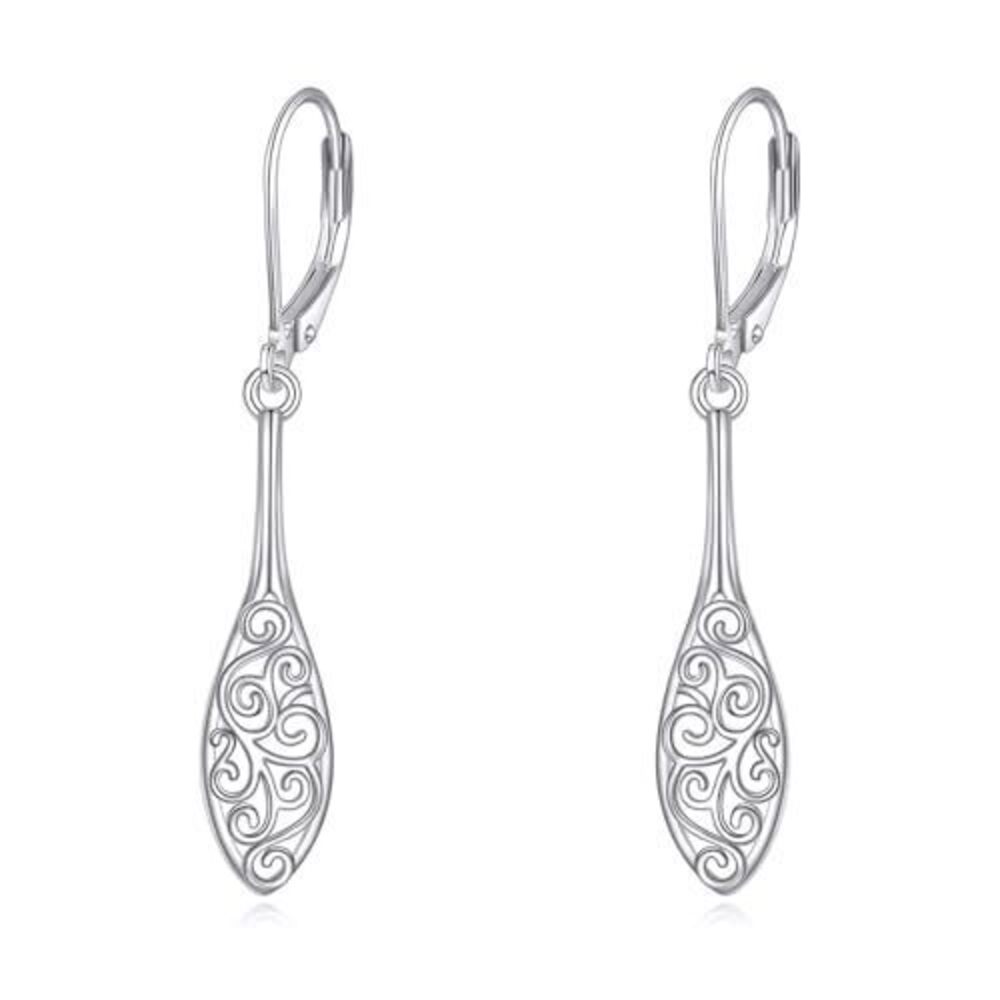 7005 925 Sterling Silver Leverback Earrings Vintage Filigree Dangle Drop